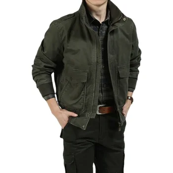 Осенняя новая универсальная куртка 2023 года для мужчин среднего и молодого возраста, уличное повседневное пальто без капюшона, короткий вырез-стойка Изображение 2