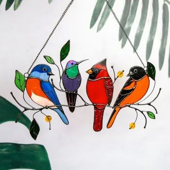 Отдельно стоящие украшения для окон с нарисованными птицами, украшения для птиц, подарок ко Дню матери, украшения для птиц, украшения для окон с росписью