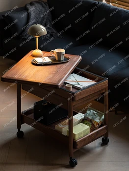 Передвижной журнальный столик для гостиной, передвижной приставной столик для гостиной, маленькая квартира, черный орех Изображение 2