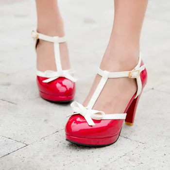 Пикантные весенне-осенние новые женские туфли на высоком каблуке, водонепроницаемые модные тонкие туфли на платформе-шпильке с бантом, женская обувь большого размера Изображение 2