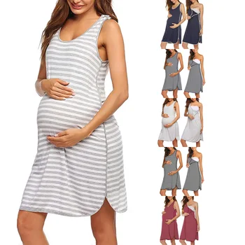 Платья для беременных без рукавов для душа ребенка Летние полосатые повседневные платья для беременных женщин, кормящих грудью, одежда для кормящих мам