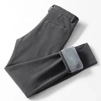 Плюс флисовые утолщенные теплые прямые хлопчатобумажные брюки мужская корейская версия трендовых тонких эластичных брюк черного цвета all-match casual
