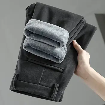 Плюс флисовые утолщенные теплые прямые хлопчатобумажные брюки мужская корейская версия трендовых тонких эластичных брюк черного цвета all-match casual Изображение 2
