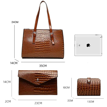 Повседневная сумка-тоут, винтажные сумки из лакированной кожи с крокодиловым узором, Брендовая Дизайнерская сумка-мессенджер большой емкости Изображение 2