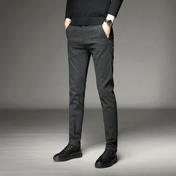 Повседневные брюки Мужские Новые осенне-зимние Корейские версии эластичных мужских брюк для стройных ног Молодежные деловые модные брюки