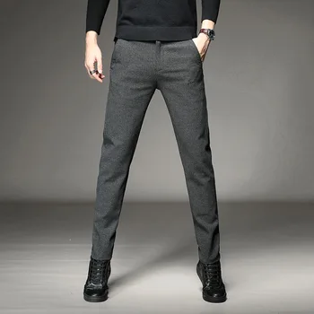 Повседневные брюки Мужские Новые осенне-зимние Корейские версии эластичных мужских брюк для стройных ног Молодежные деловые модные брюки Изображение 2