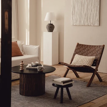 Полностью импортный складной стул, плетеный стул из воловьей кожи, скандинавская гостиная, кресло для домашнего отдыха, проживание в семье, шезлонг на балконе