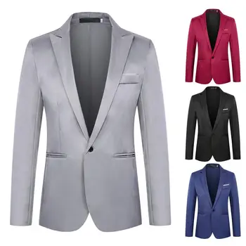 Популярный пиджак, однотонный деловой блейзер, мужской Приталенный офисный блейзер Изображение 2