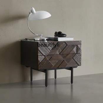 Прикроватный столик ручной работы из сосны в скандинавском современном стиле, Мягкий Роскошный Боковой шкаф в стиле ретро