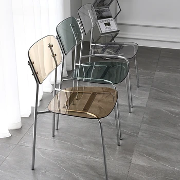 Прозрачный обеденный стул из ПК с сеткой, красный Акриловый пластиковый хрустальный стул, Дизайнерские стулья для переговоров, прозрачный стул Изображение 2
