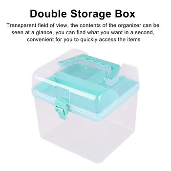Прозрачный ящик для хранения Двухслойный прозрачный ящик для хранения со съемным лотком Портативная ручка для игрушек, украшений, косметики Изображение 2