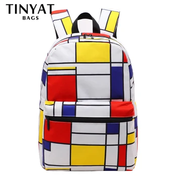 Разноцветные квадратные женские рюкзаки Tinyat, школьный рюкзак для девочек-подростков, студенческий рюкзак с несколькими карманами для путешествий Изображение 2
