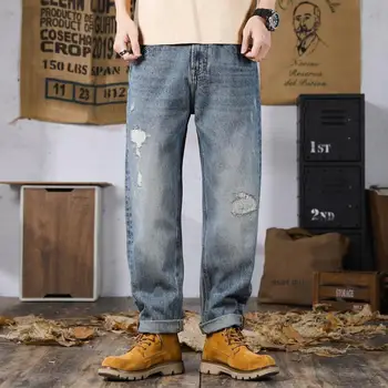 Рваные джинсы для мужчин 2023, весна и лето, новый высококачественный американский модный бренд Ins Pu Shuai, свободные прямые брюки 2023 г.