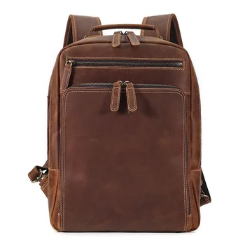 Ретро Кожаный мужской рюкзак Crazy Horse 15,6-дюймовая сумка для ноутбука Большой емкости, школьный Деловой офисный рюкзак для путешествий, Новый