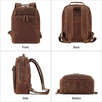 Ретро Кожаный мужской рюкзак Crazy Horse 15,6-дюймовая сумка для ноутбука Большой емкости, школьный Деловой офисный рюкзак для путешествий, Новый Изображение 2