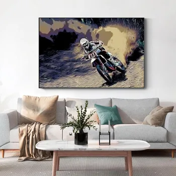 Ретро-плакат с мотоциклом, Супермото на колесах, Ретро-декоративные картины, принты, картины для украшения спальни мальчика в скандинавском стиле