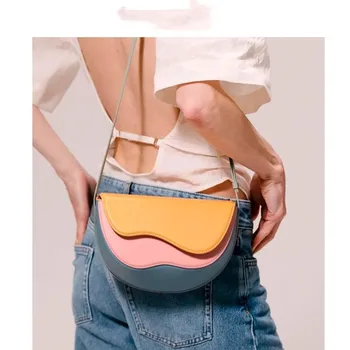 Ретро-седельные сумки-мессенджеры для женщин, роскошные сумки, женские сумки, дизайнерские сумки контрастного цвета, сумка через плечо на одно плечо Изображение 2