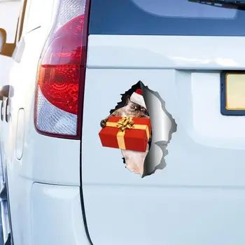 Рождественские наклейки для автомобиля, Рождественская наклейка с котом, автомобильные наклейки, наклейка на автомобиль с эффектом 3D Трещины, наклейка на холодильник, Забавная Изображение 2