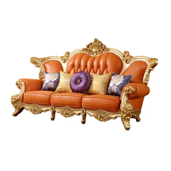 роскошный тафтинговый диван для виллы в европейском стиле, антикварная деревянная мебель для дивана, высококачественный кожаный диван для гостиной Изображение 2