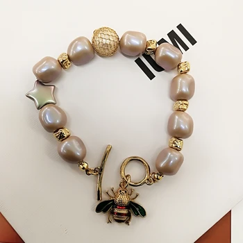 Роскошный эластичный браслет с подвесками из пчелиного жемчуга и ювелирных изделий для женщин