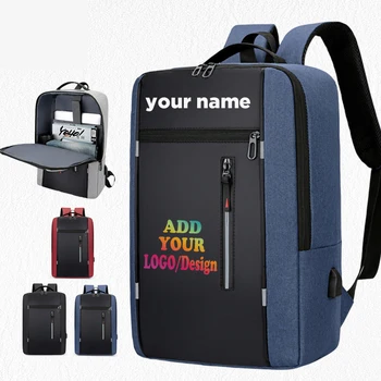 Рюкзак для ноутбука с пользовательским логотипом, Компьютерные рюкзаки, Дорожный рюкзак для ноутбука с USB, школьный ранец, Персонализированный подарок с логотипом имени