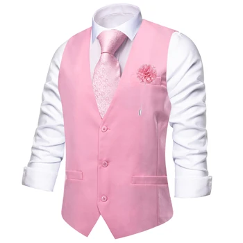 Свадебный мужской жилет Hi-Tie, Шелковый Персиково-розовый Тонкий жилет, галстук, Носовой платок, Запонки, Наборы брошей для мужского костюма, дизайнер свадебной вечеринки