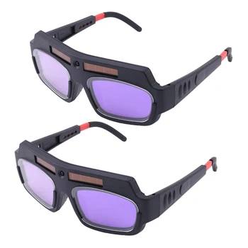 Сварочная маска с автоматическим затемнением на солнечных батареях, 2 шт., шлем, защитные очки, очки сварщика, дуговые противоударные линзы для защиты глаз