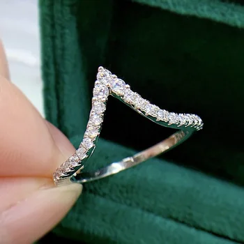 Серебряное кольцо для толпы S925, Хвостовое кольцо, V-образное защитное кольцо, Бриллиантовое кольцо, Женское кольцо, Обручальное кольцо, Складное Оптом Изображение 2