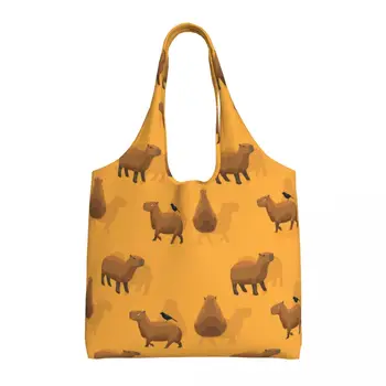 Симпатичная сумка для покупок с мультяшным рисунком Capybara Grackle, прочная холщовая сумка для покупок через плечо, сумка для фотографий Изображение 2