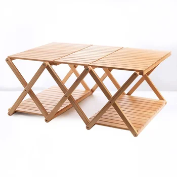 Складной 3-4-слойный деревянный стеллаж для хранения Портативная складная многослойная полка Для кемпинга, Деревянный складной стол для пикника