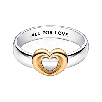 Скользящие ажурные кольца с золотым сердечком, женские изогнутые широкие ленты, ювелирные украшения из серебра 925 пробы, все для любви, подарок на День Святого Валентина Изображение 2