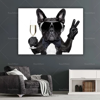Современная собака в солнцезащитных очках Картина на холсте Плакаты и принты Nordic Wall Art Cuadros Living Room Home Decor