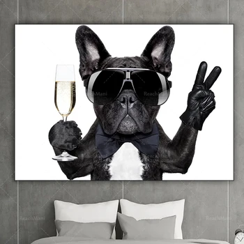 Современная собака в солнцезащитных очках Картина на холсте Плакаты и принты Nordic Wall Art Cuadros Living Room Home Decor Изображение 2