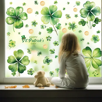Статичные наклейки на окна в День Святого Патрика, Счастливый трилистник, наклейки на ирландский праздник, 10 листов