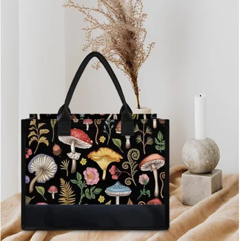 Сумка большой емкости с фантазийным грибным принтом, повседневные сумки-тоут, женские сумки для вечеринок, пляжные сумки на открытом воздухе, холщовые сумки Art Plant Gift 2023