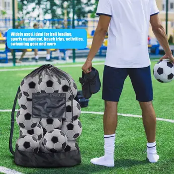сумка для футбольных мячей с регулируемым плечевым ремнем, очень большая переносная сетчатая сумка для хранения баскетбольных волейбольных мячей на шнурке Изображение 2