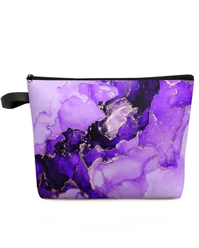 Текстура мрамора Фиолетовая Косметичка, сумка для путешествий, женские Косметические сумки, Органайзер для туалета, Пенал для хранения детей