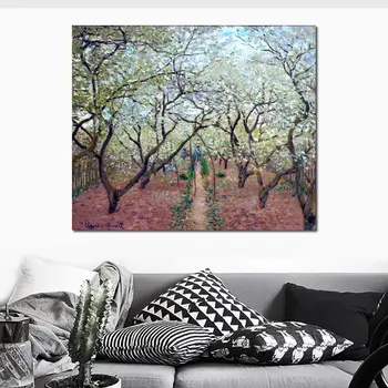 Текстурированные деревья На холсте Цветущий сад Картина Клода Моне Пейзаж ручной работы Современный декор гостиной Изображение 2
