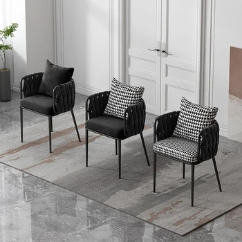 Удобные минималистичные Обеденные стулья, Современные черные Металлические ножки, кресло для переодевания, Дизайнерская кухня, мебель для дома Cadeira Изображение 2