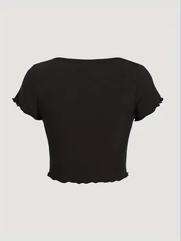 Укороченная футболка большого размера с V-образным вырезом и оборками Изображение 2