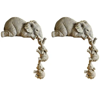 Украшения из смолы в виде слонов, декор из 6 предметов, 2 мамы-слонихи и 4 детеныша, подвешенные к краям статуэток ручной работы