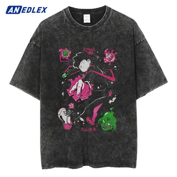 Уличная одежда в стиле хип-хоп, выстиранная футболка, Мужская футболка Оверсайз с принтом японского аниме, Хлопковая свободная летняя футболка Harajuku с коротким рукавом