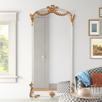Французское туалетное зеркало в европейском стиле с резьбой в стиле ретро во всю стену для спальни от пола до потолка, высококачественное домашнее Французское туалетное зеркало