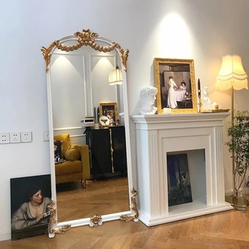 Французское туалетное зеркало в европейском стиле с резьбой в стиле ретро во всю стену для спальни от пола до потолка, высококачественное домашнее Французское туалетное зеркало Изображение 2