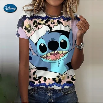Футболка для девочек с принтом Disney Stitch, Y2k, Милая модная футболка с принтом Disney, уличная одежда в стиле харадзюку, Летняя Женская футболка