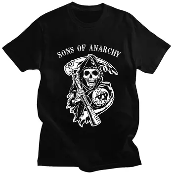 Футболка с графическим рисунком Sons of Anarchy, мужская Женская модная винтажная футболка в готическом стиле в стиле хип-хоп, Летние хлопковые футболки с коротким рукавом, уличная одежда
