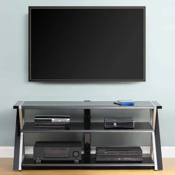 Черная подставка для телевизора Whalen Furniture для 60-дюймовых телевизоров с плоским экраном с Полками из закаленного Стекла