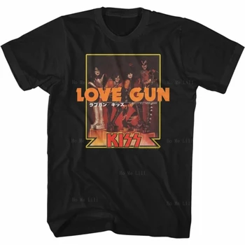 Японская футболка Kiss Love Gun, черная футболка для взрослых, мужская хлопковая футболка Изображение 2