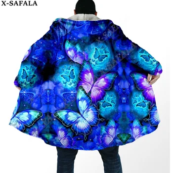 Яркое психоделическое пальто с бабочками, пальто с 3D принтом, толстый теплый плащ с капюшоном, Мужской Ветрозащитный флисовый повседневный унисекс-5