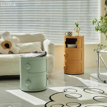 Ящик для хранения простой многослойный круглый шкаф в скандинавском стиле, прикроватный столик в домашней спальне, пластиковый шкаф для хранения. Изображение 2